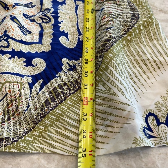 Anthropologie Edme & Esyllte Silk Kerchief Mini Dress – Blue/Green Geo – Large - Picture 12 of 14